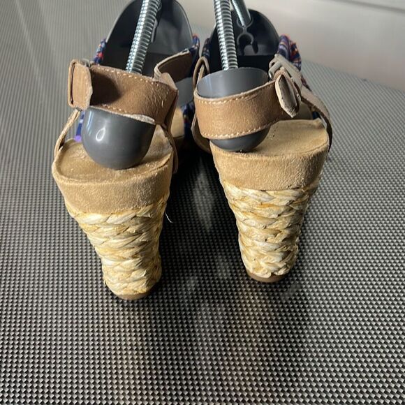 Aerosoles Plush Pillow Blue Fabric Open Toe Wedge Espadrilles Sandal Size 12 - Picture 4 of 9